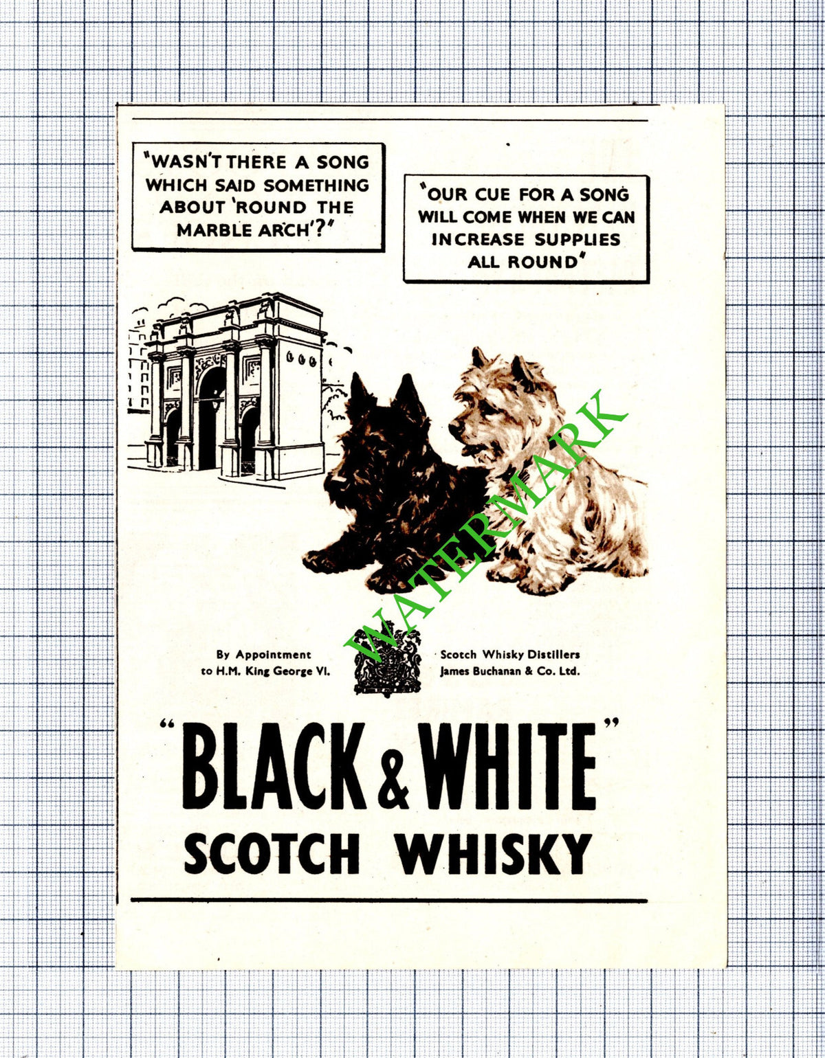 Black and White Whisky Marble Arch Dogs Advert  - 1948 Small Cutting