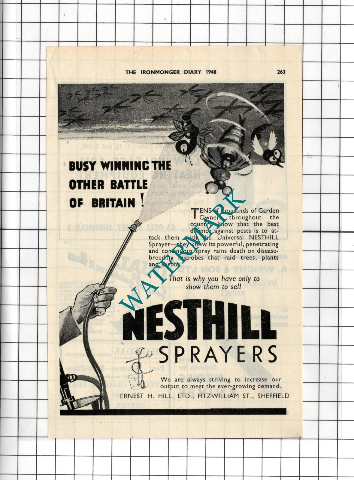 Ernest Hill Ltd Sheffield Nesthill Sprayers  - 1948 Small Advert