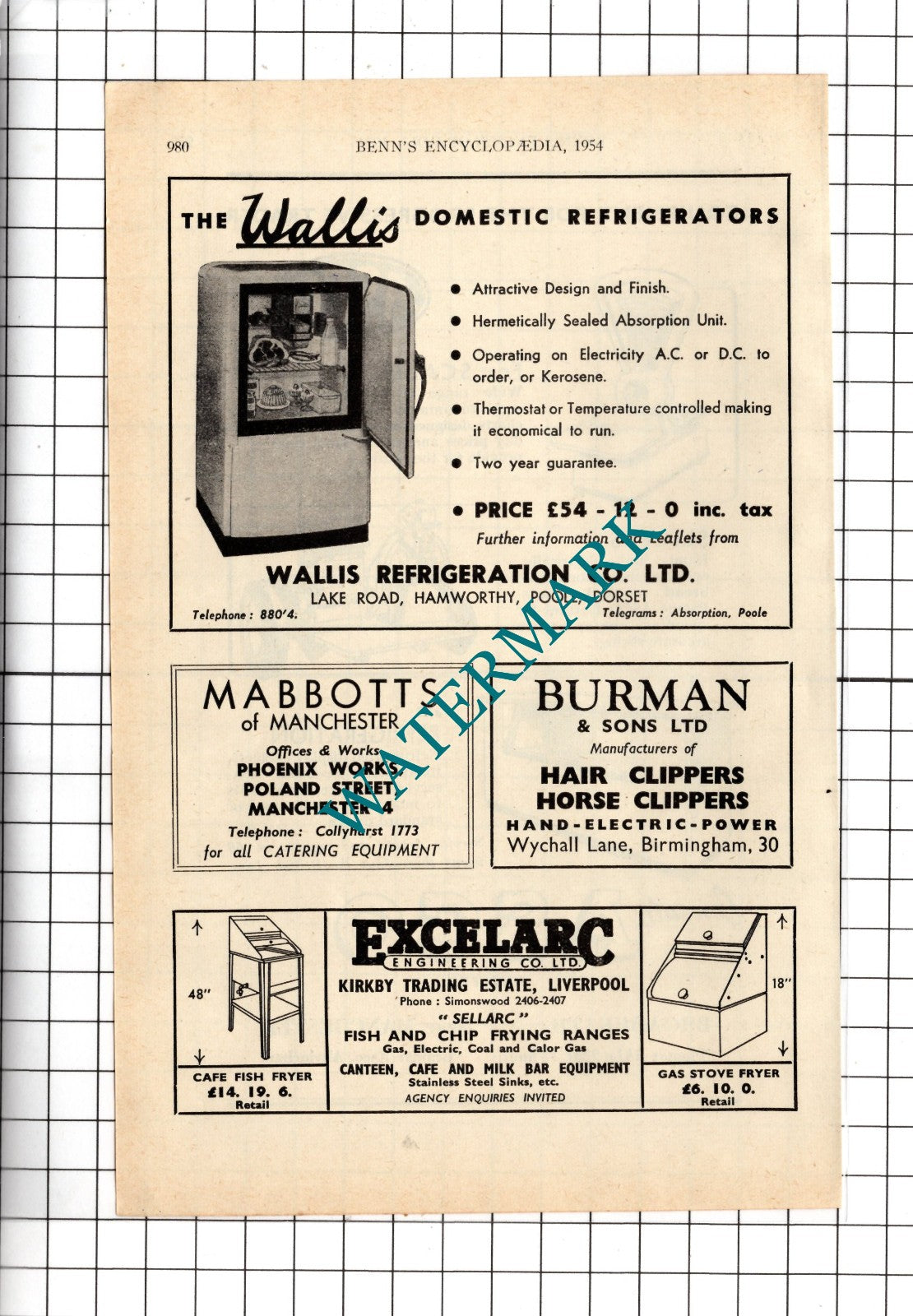 Asco Ltd Broadheath / Wallis Refrigeration Co Ltd Hamworthy Poole - 1954 Advert