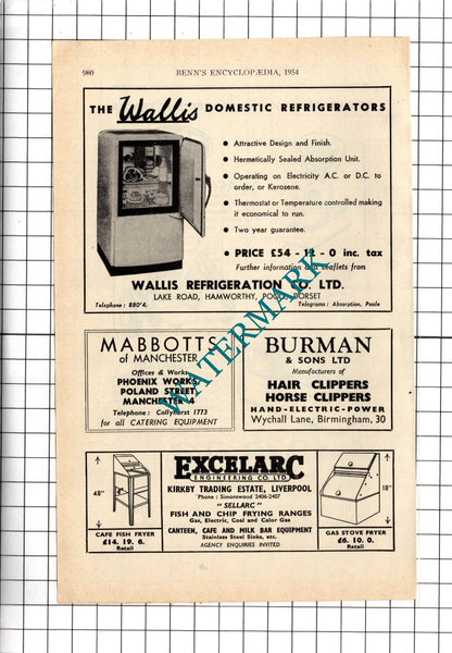 Asco Ltd Broadheath / Wallis Refrigeration Co Ltd Hamworthy Poole - 1954 Advert