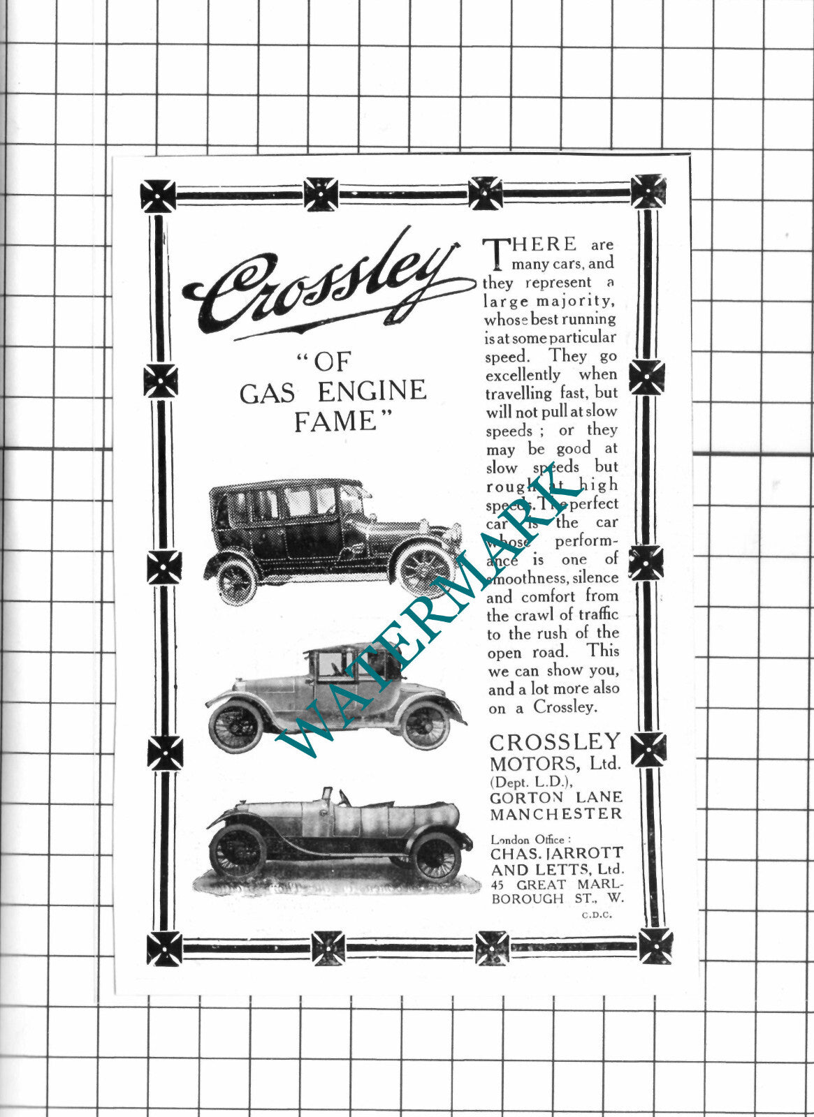 Crossley Motors Ltd Manchester Small Advert - 1914 Clipping