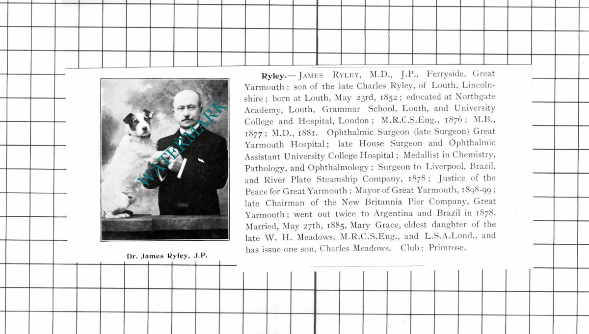 Dr James Ryley  Ferryside Great Yarmouth Norfolk - 1911 Clipping
