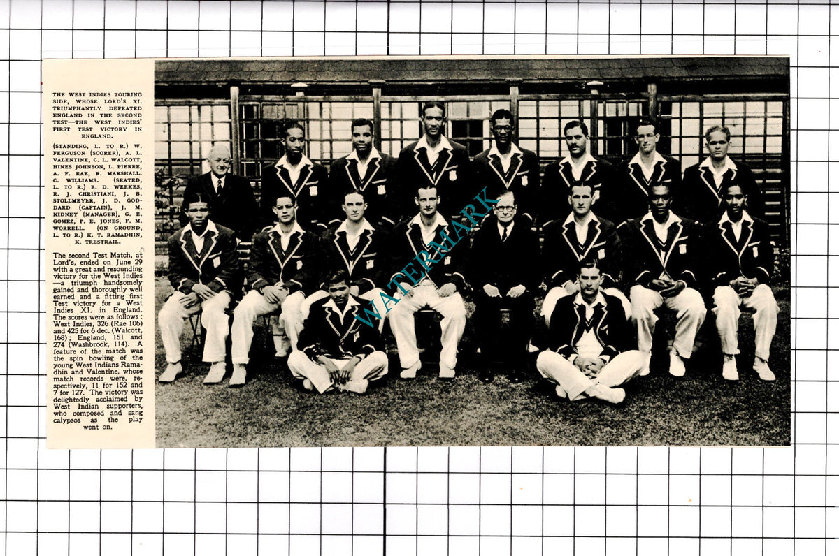 West Indies Cricket Walcott Christiani Stollmeyer Gomez - 1950 Clipping / Print