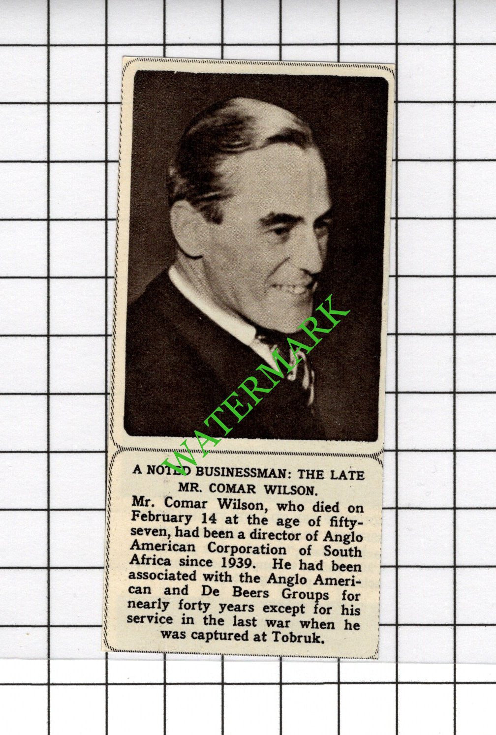 Mr Comar Wilson Obituary   - 1961 SMALL Cutting