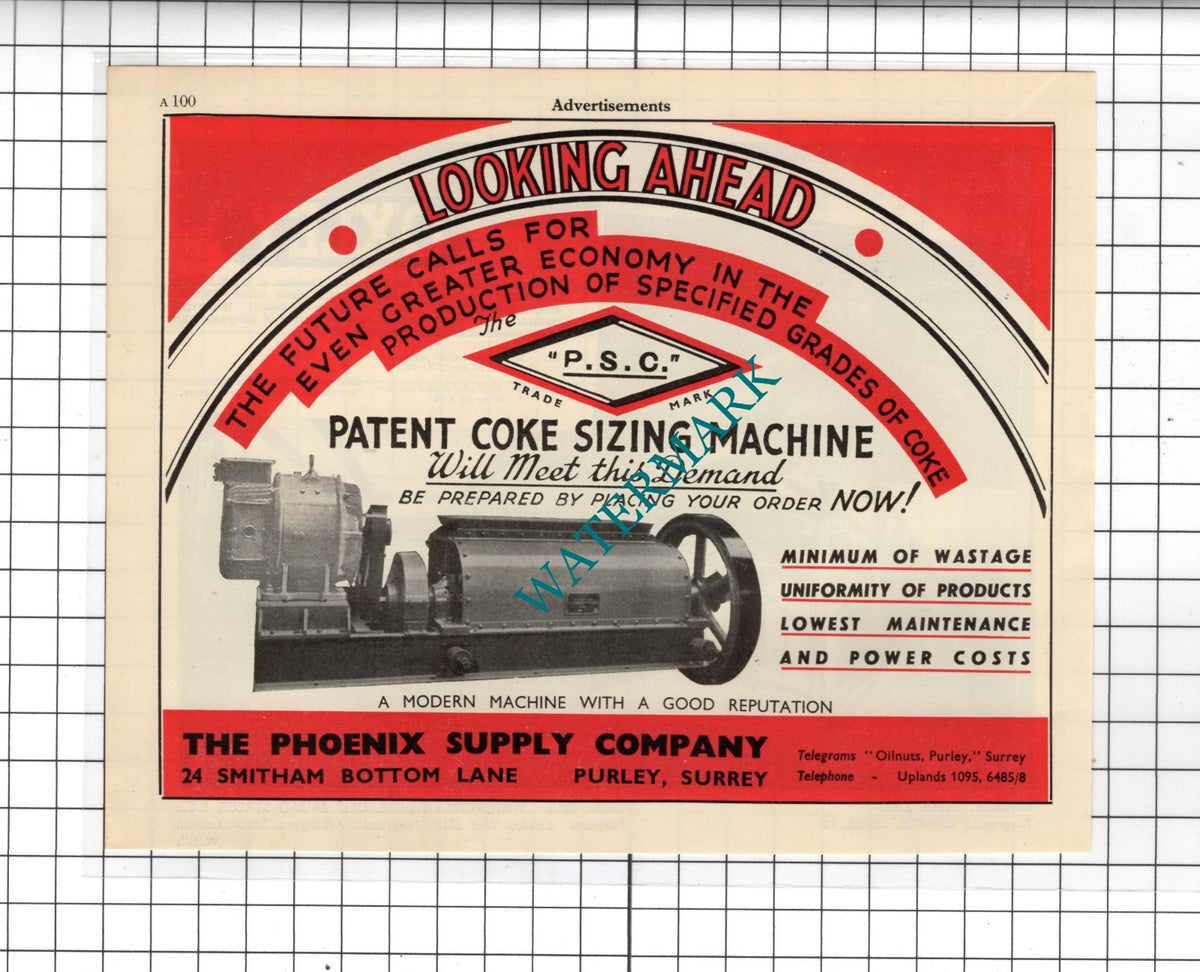 The Phoenix Supply Company Purley / Oxley Engineering Hunslet Leeds  1951 Advert
