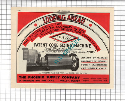 The Phoenix Supply Company Purley / Oxley Engineering Hunslet Leeds  1951 Advert