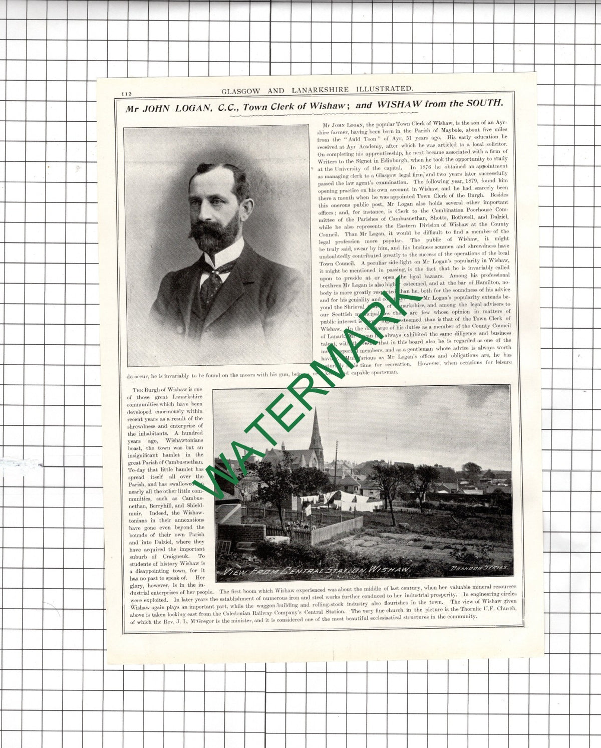 Mr George Stalker Wishaw / Mr John Logan Town Clerk Wishaw Scotland 1904 Article