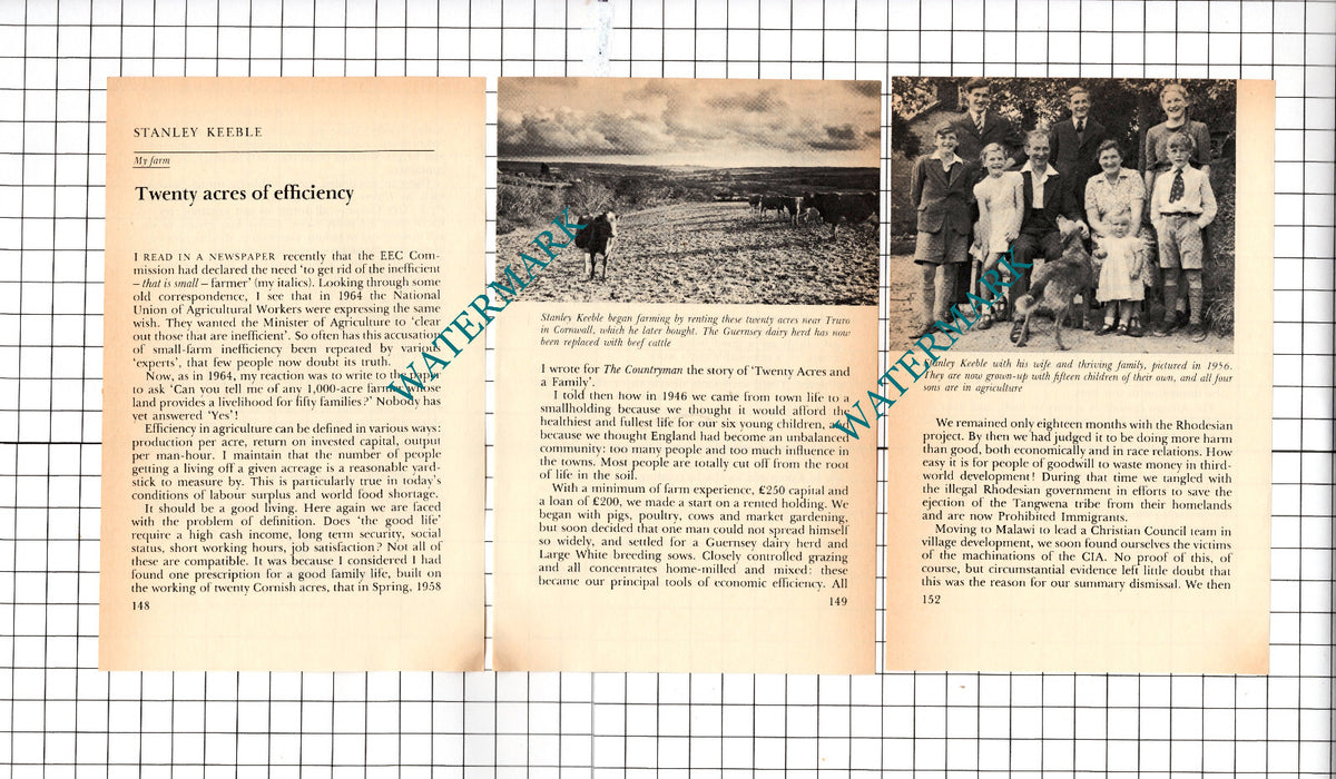 Stanley Keeble Farmer Truro Cornwall  - 1978 Small Article