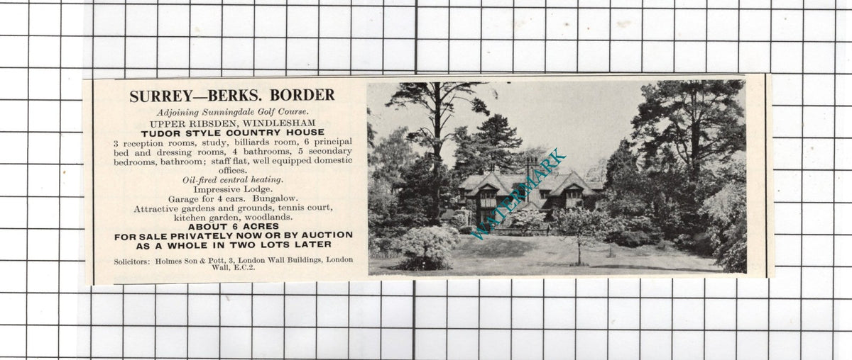 Upper Ribsden Windlesham Surrey  - 1967 House Sale Advert