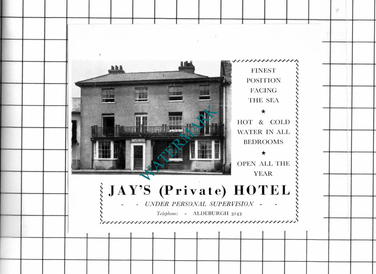 Aldeburgh Suffolk Cinema /  Jay's Hotel Aldeburgh Suffolk  - 1952 Small Advert