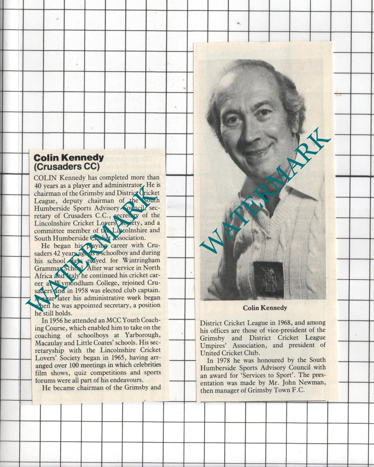 Colin Kennedy Crusaders CC Cricketer Obituary - 1980 SMALL Two-Part Clipping
