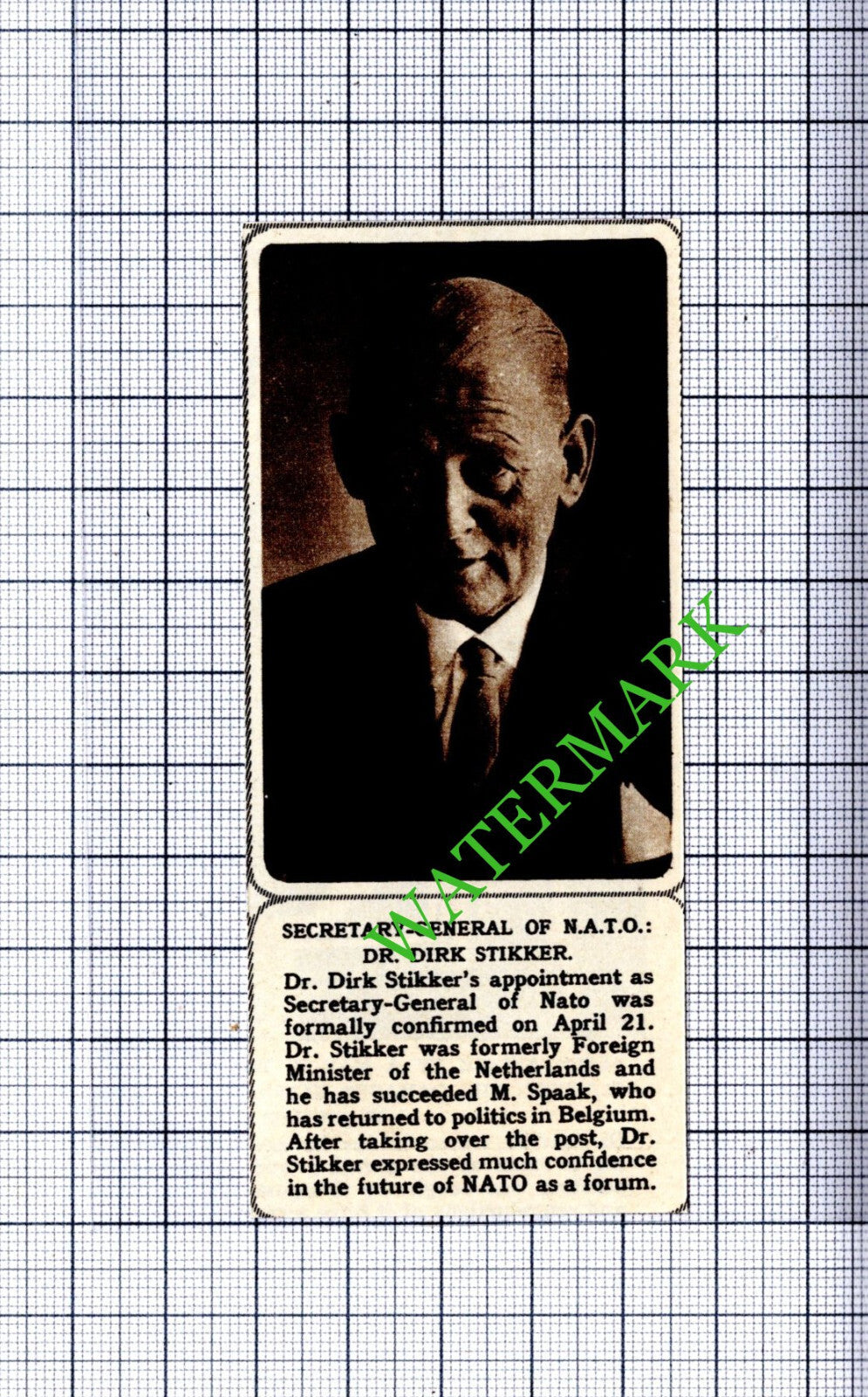 Dr Dirk Stikker Nato - 1961  Small Cutting