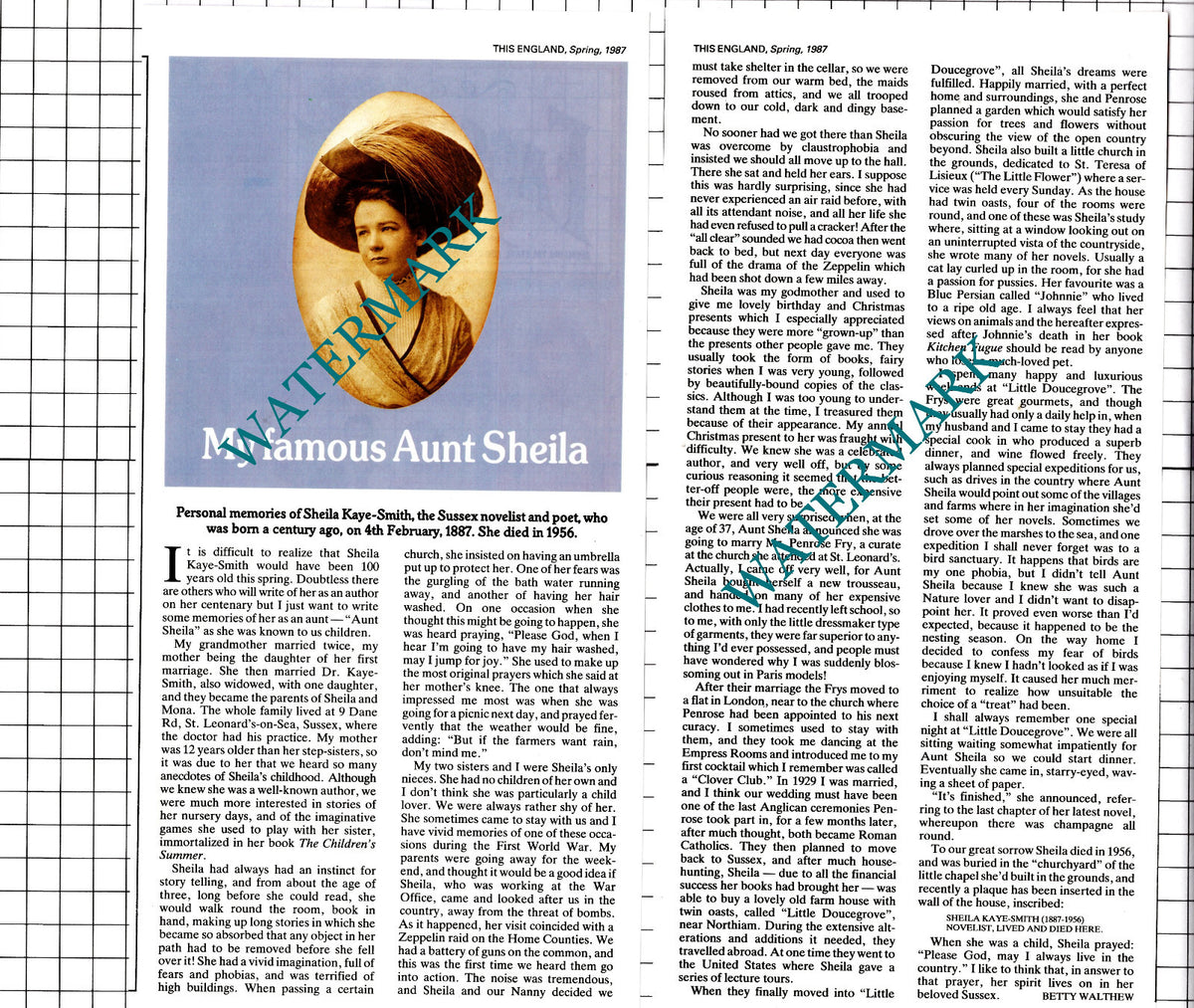 Sheila Kaye-Smith Novelist Sussex - 1987 Two-Part Clipping / Print