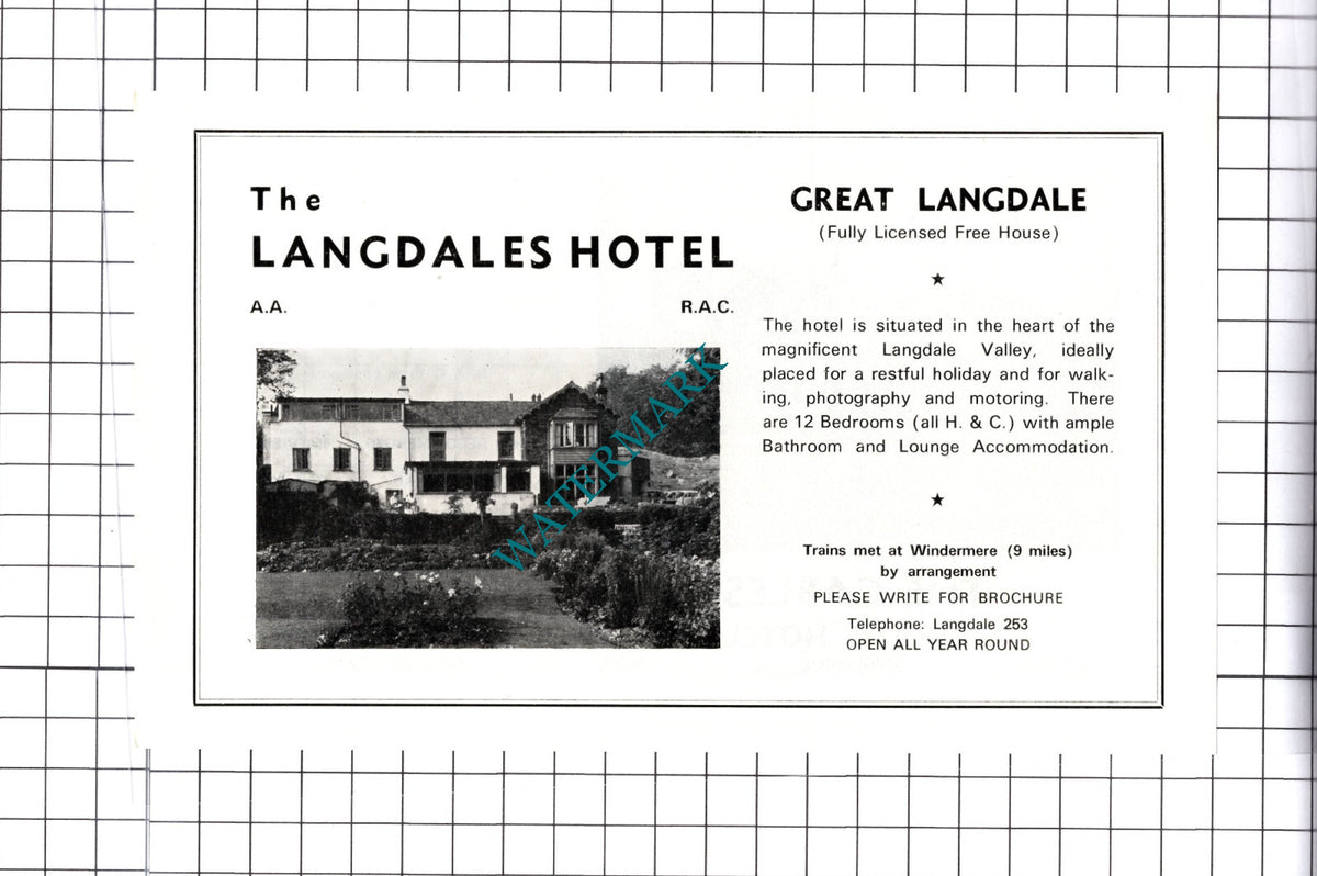The Langdales Hotel  Great Langdale / Gables Ambleside Advert - c.1968 Cutting