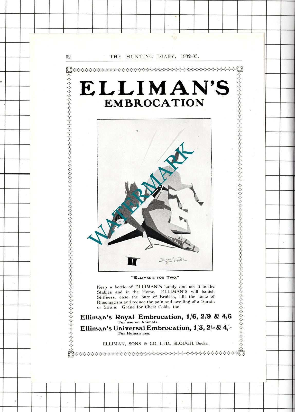 Elliman's Embrocation Elliman Sons & Co Ltd Slough Bertram Armitage  1932 Advert