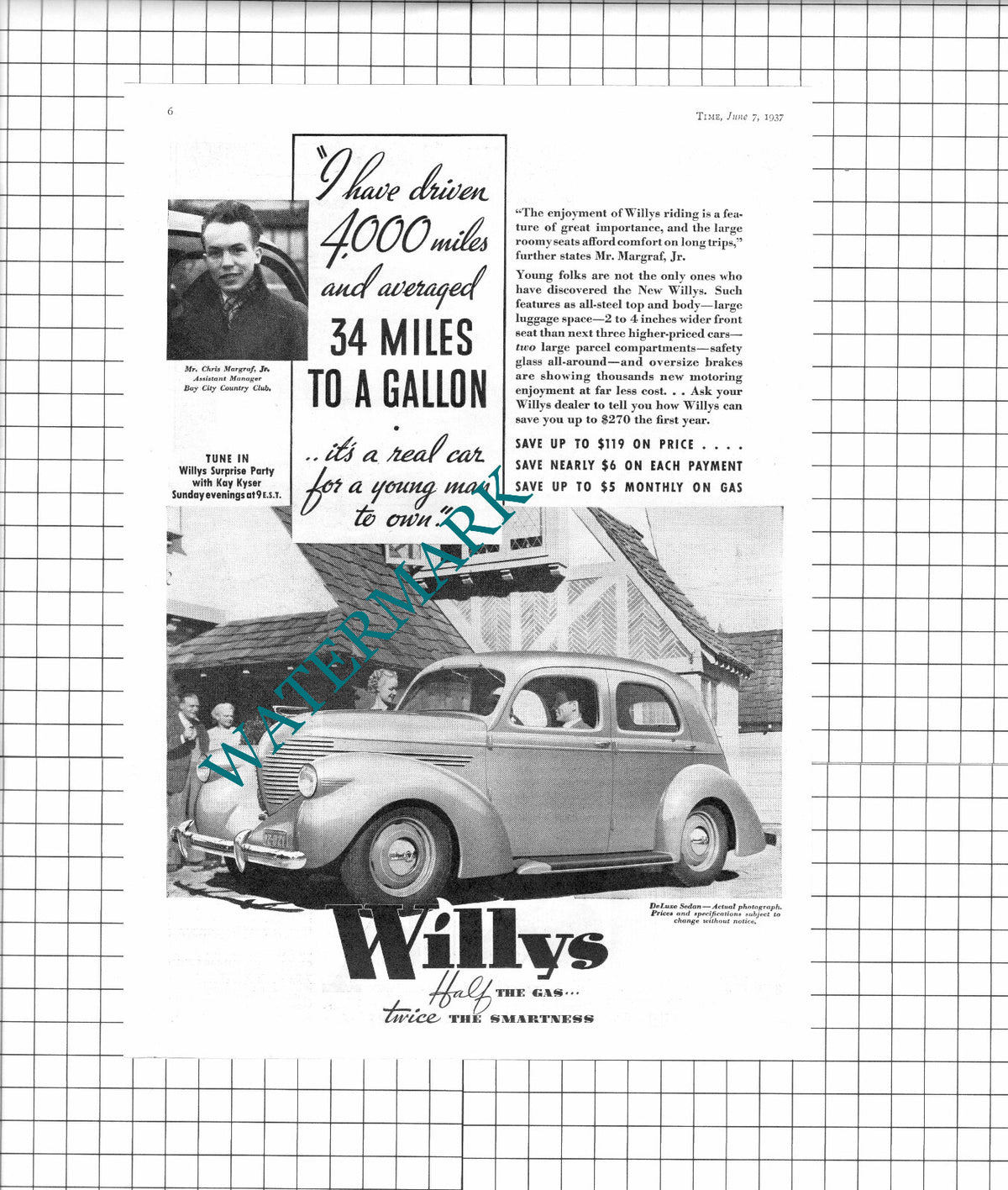 Mr Chris Margraf Bay City Country Club  Willys Car    - 1937 Advert