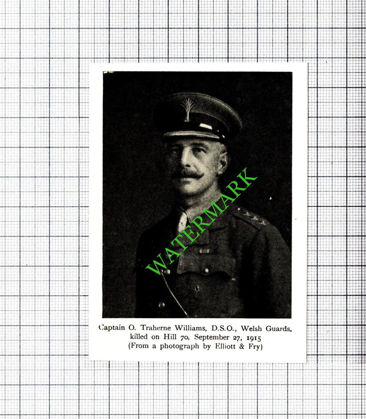 Captain O Traherne Williams Welsh Guards Hill 70 Great War c.1920 Small Cutting