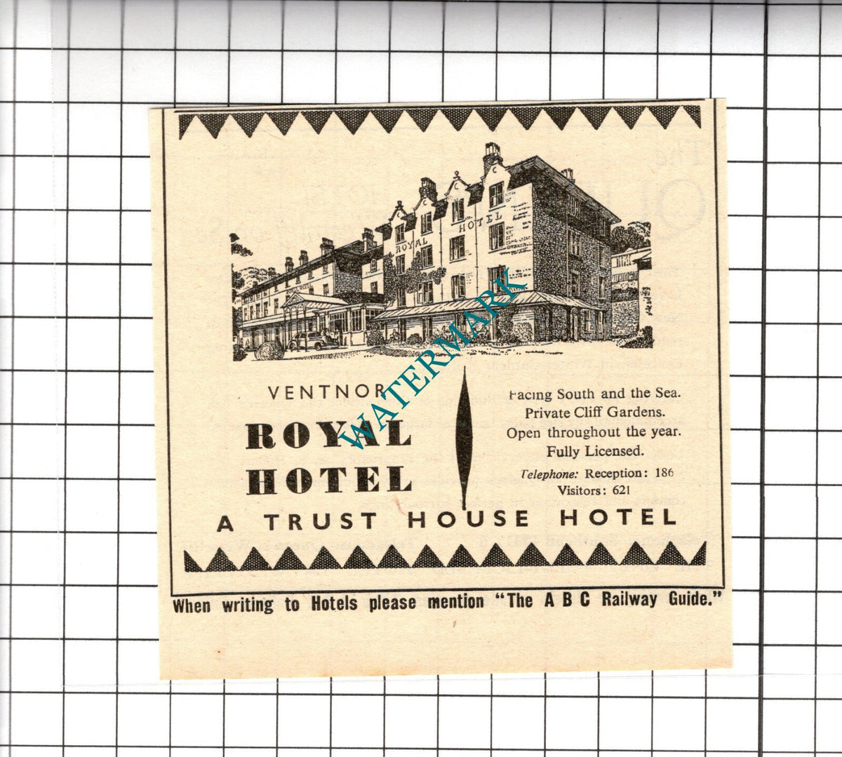 Royal Hotel Ventnor Small Advert  - 1958 Cutting