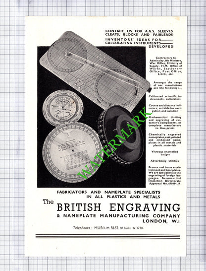 British Indestructo Glass / British Engraving Manufacturing ADVERT- 1942 Cutting