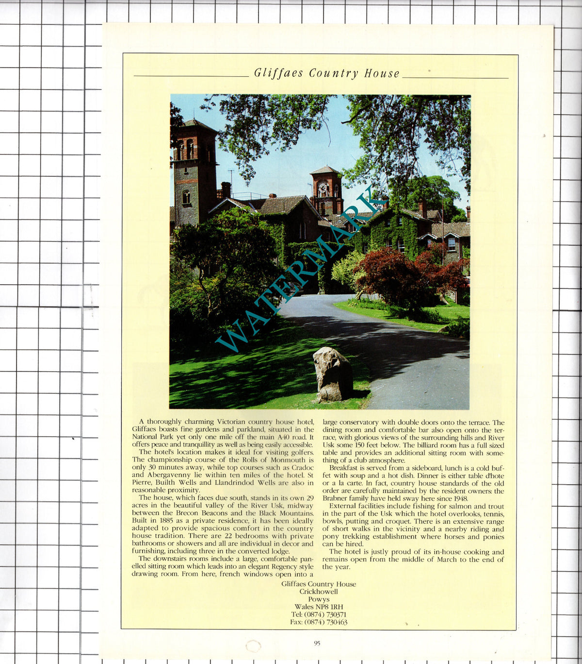 Gliffaes Country House Crickhowell Powys Wales  Advert  - 1995 Cutting
