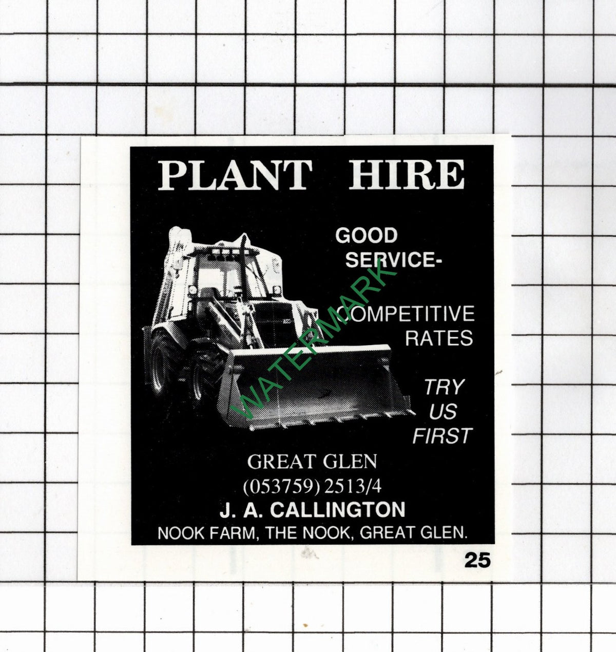 J A Callington Nook Farm The Nook Great Glen  Leicestershire - 1990 Small Advert