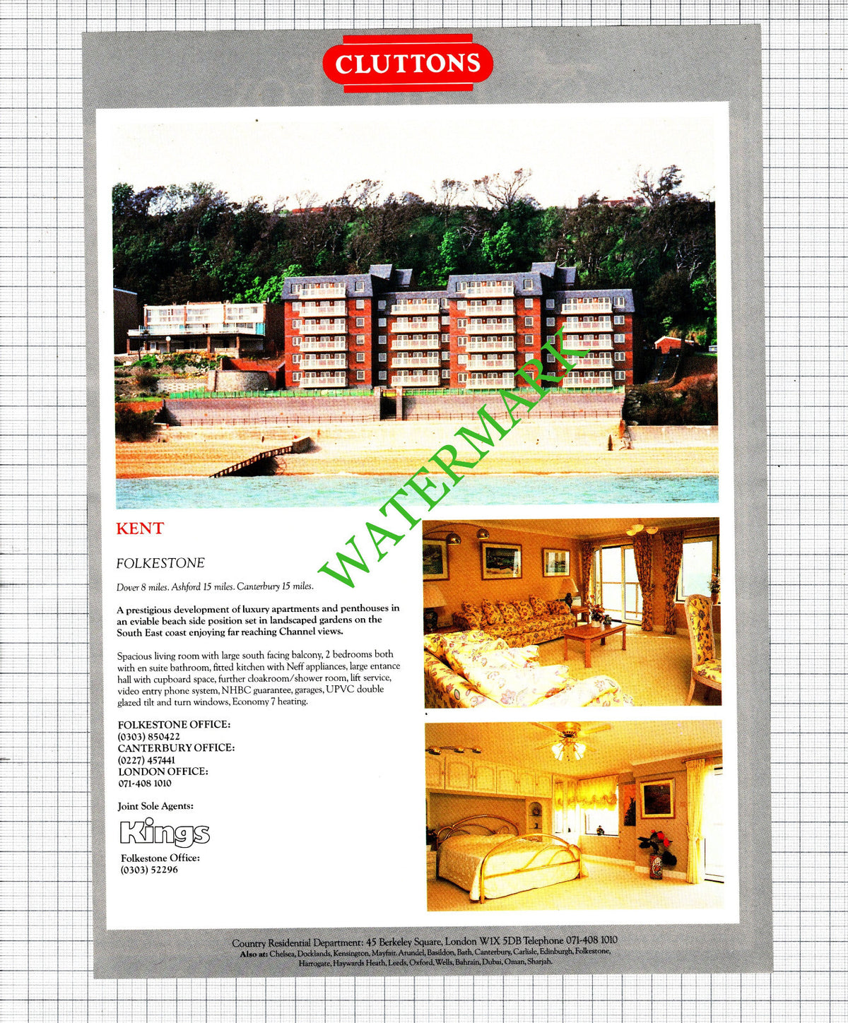 Folkestone Kent Apartment Sale Advert - 1991 Cutting