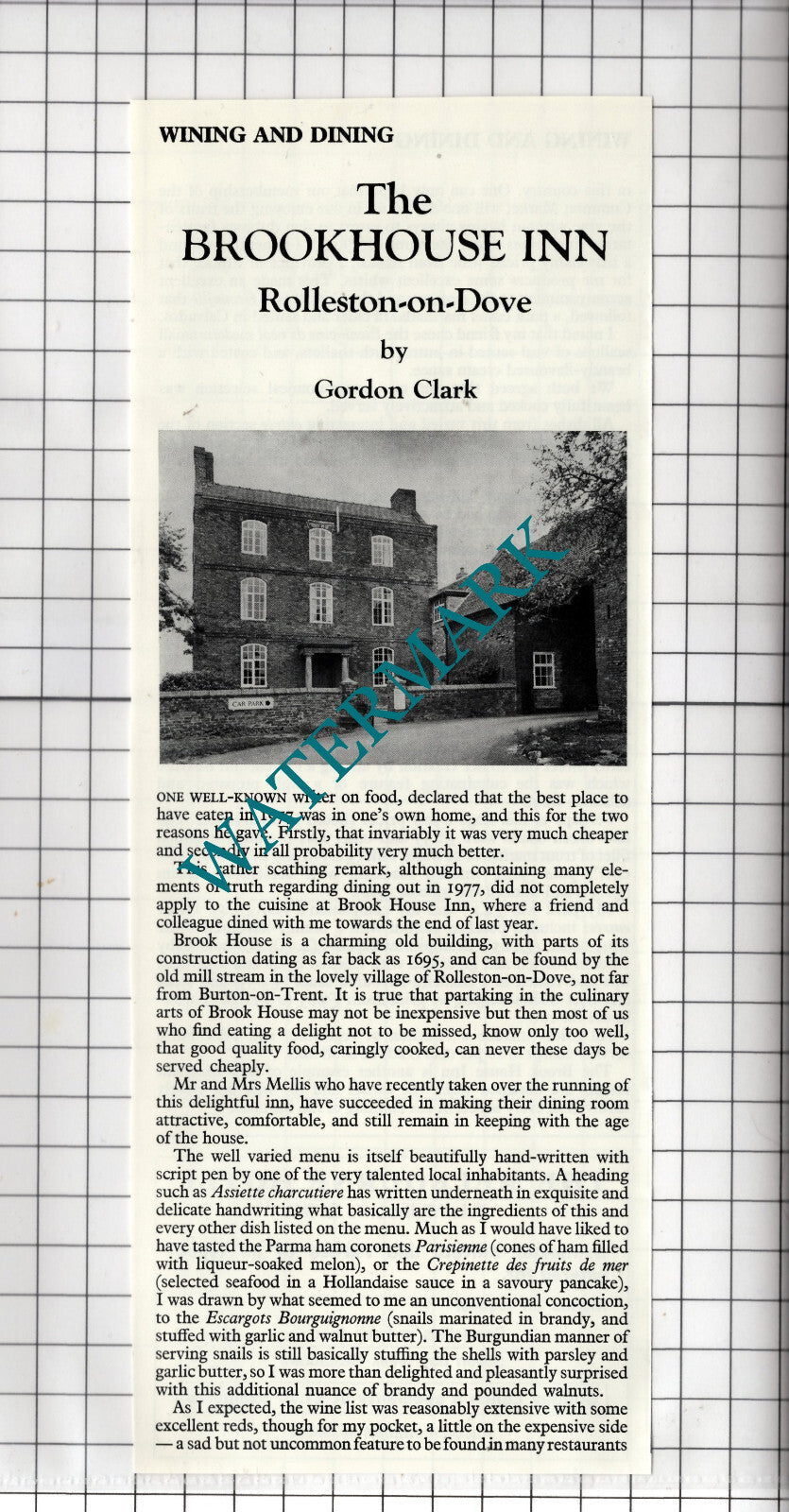 The Brookhouse Inn Rolleston-on-Dove Mr & Mrs Mellis - 1978 Cutting