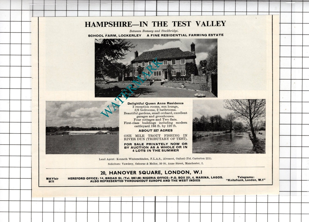 School Farm Lockerley Hampshire -  1967  House Sale Advert