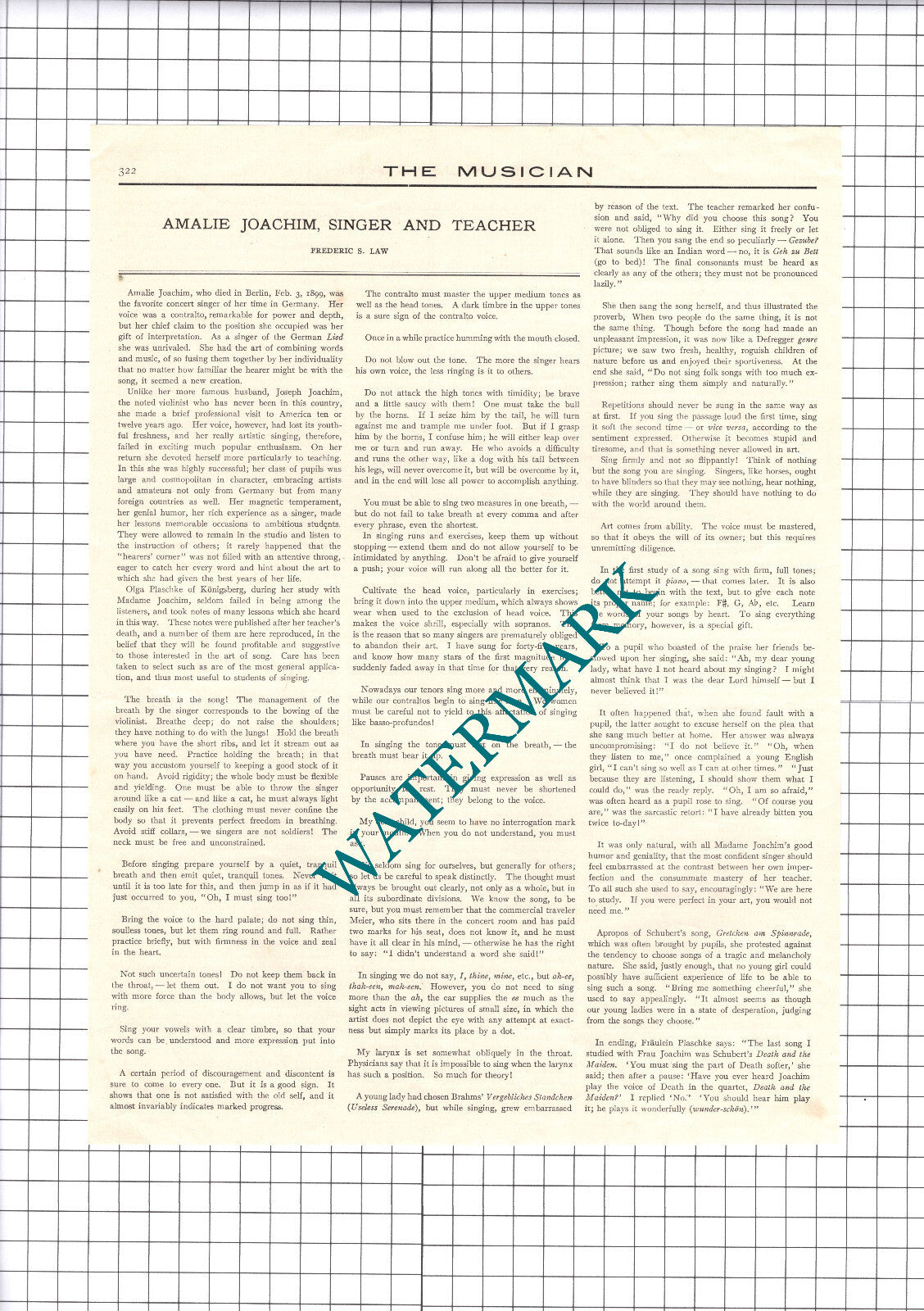 Amalie Joachim Singer - 1906 Article