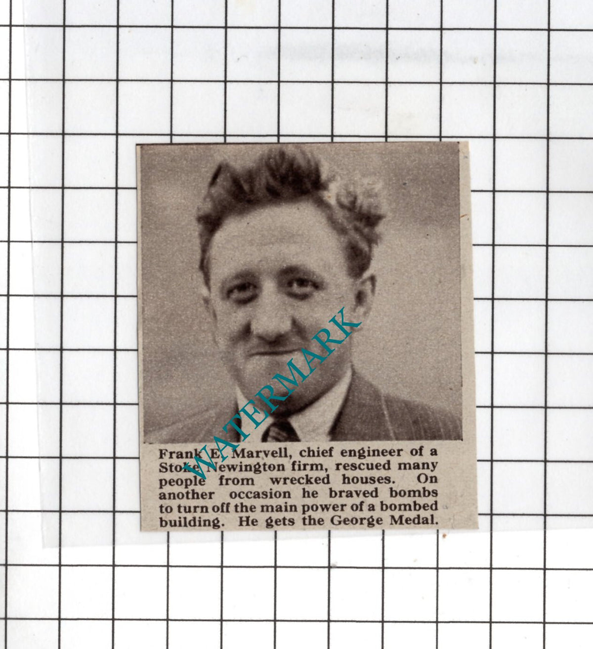 Frank Marvell Stoke Newington WW2  -  1940's SMALL News Clipping