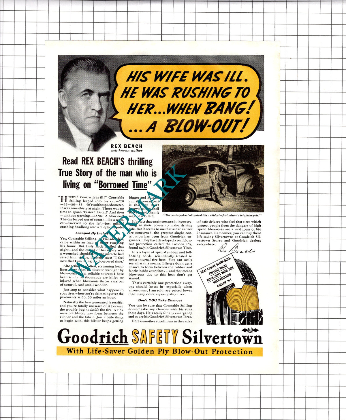 Rex Beach Author Goodrich Silvertown Tires Tyres ADVERT  - 1937 Print / Clipping