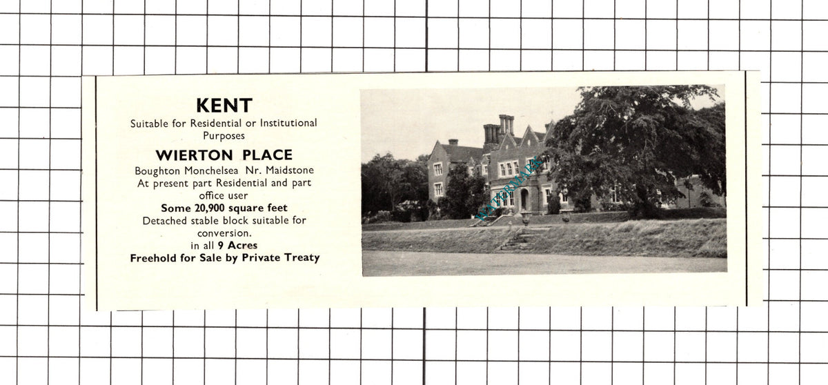 Wierton Place Boughton Monchelsea Kent  House Sale Advert  - 1967 Clipping
