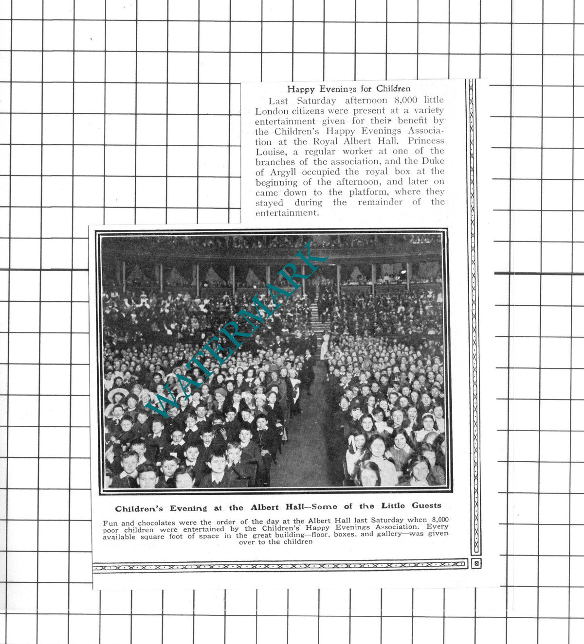 Royal Albert Hall Children's Happy Evening -  1913 Small Clipping / Print