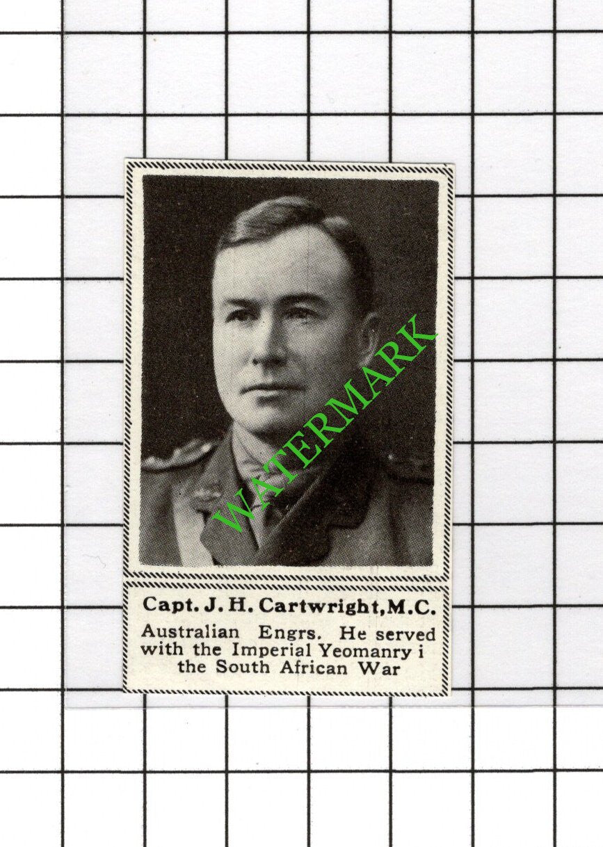 Captain J H Cartwright Australian Engineers Great War WW1 - 1918 SMALL Cutting