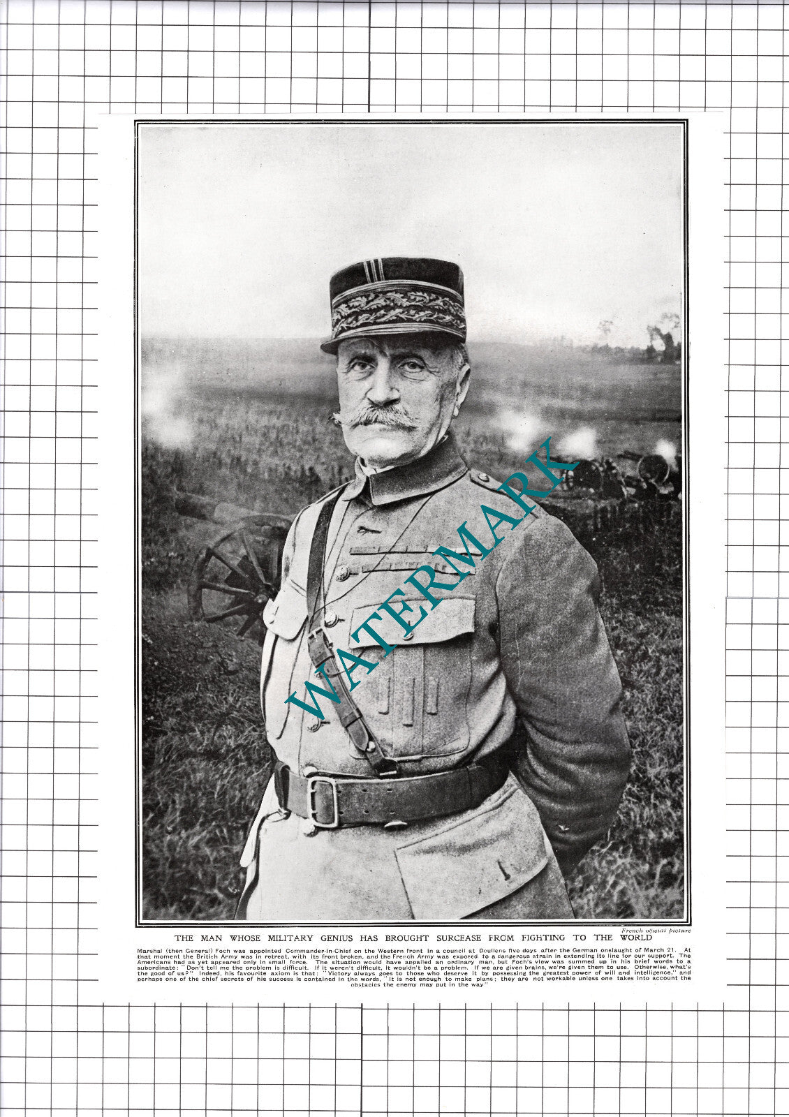 Marshal Foch  -  1918 Cutting / Print