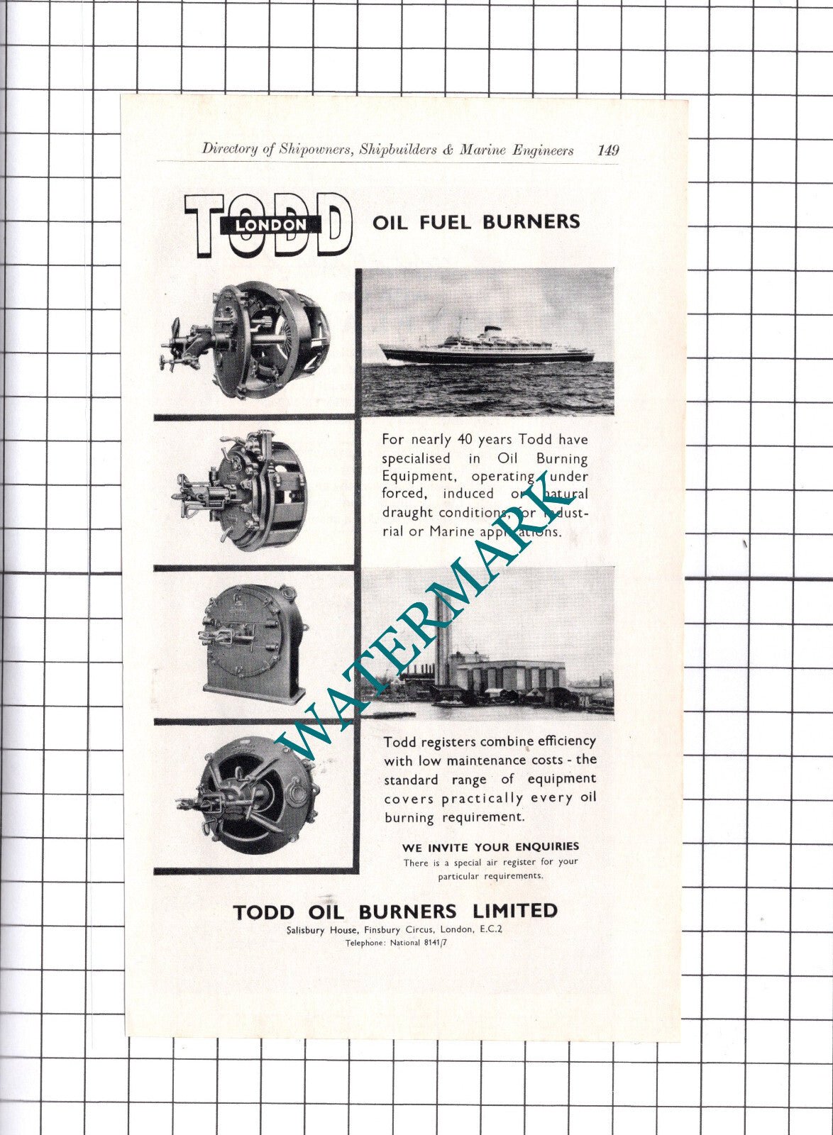Todd Oil Burners London  / British Oxygen Gases Ltd ADVERT - c.1957
