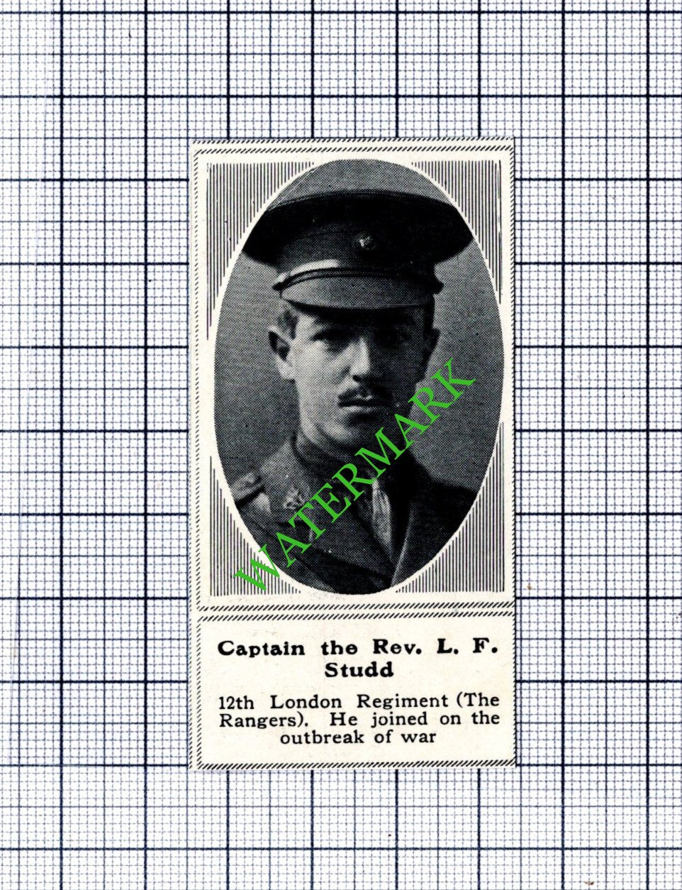 Captain The Rev L F Studd 12th London Regiment WW1 - 1915 SMALL Cutting