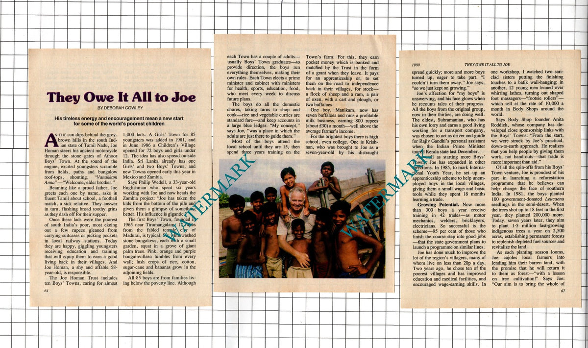 The Joe Homan Trust Tamil Nadu India - 1989 Small Article