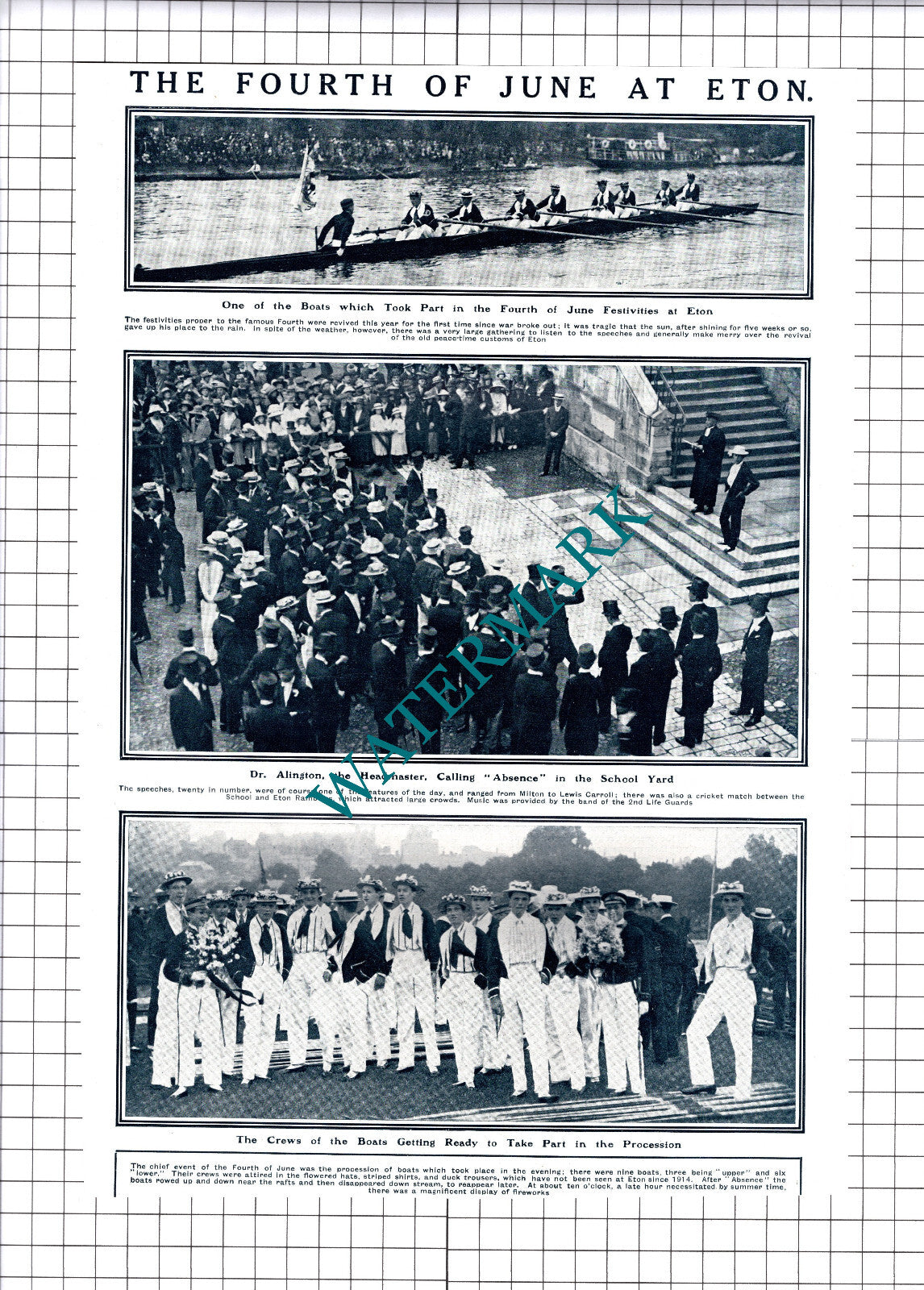 Eton School Dr Alington Fourth Of June Festivities - 1919 Cutting / Print