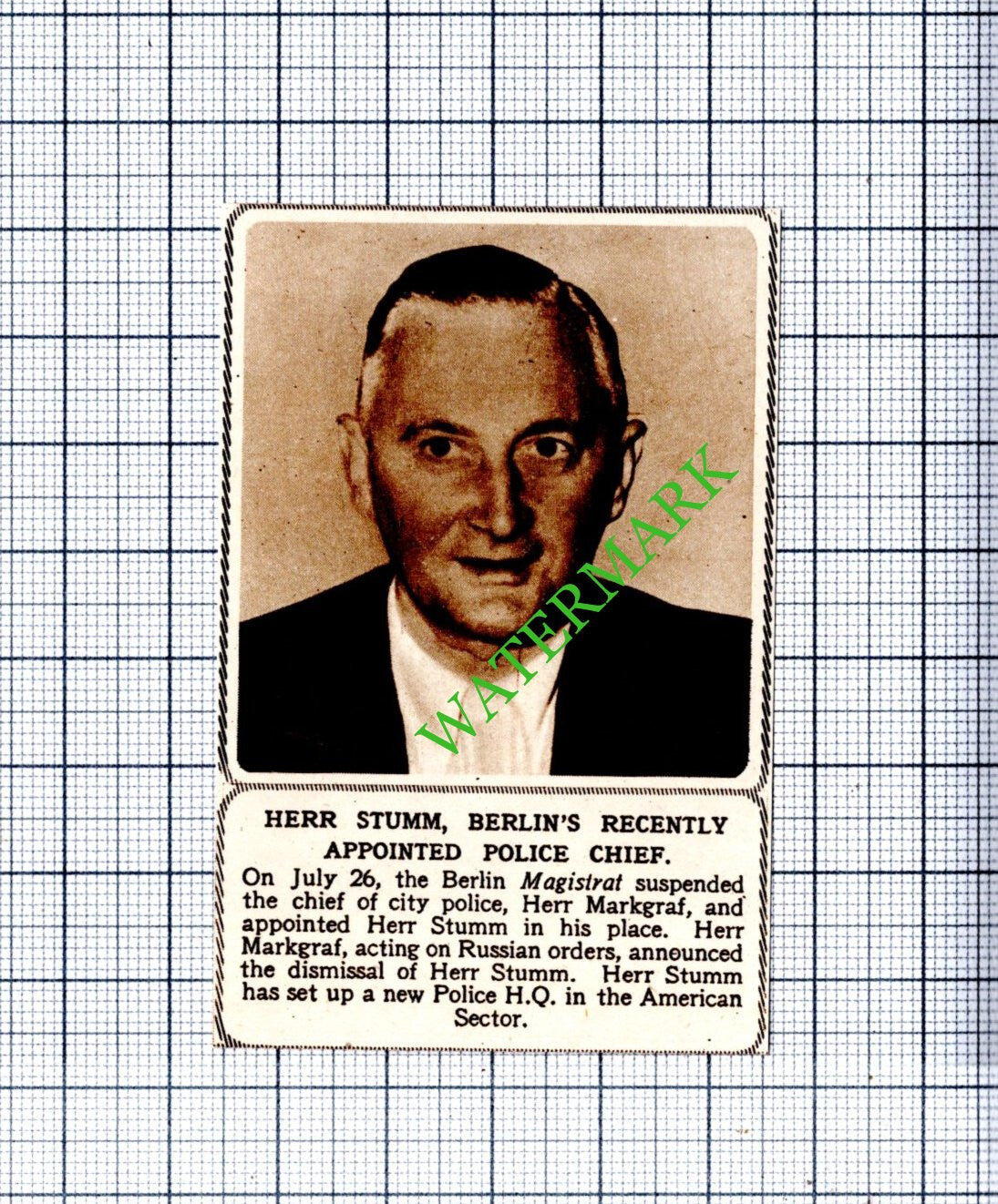 Herr Stumm Berlin Germany Police -  1948 SMALL  Cutting