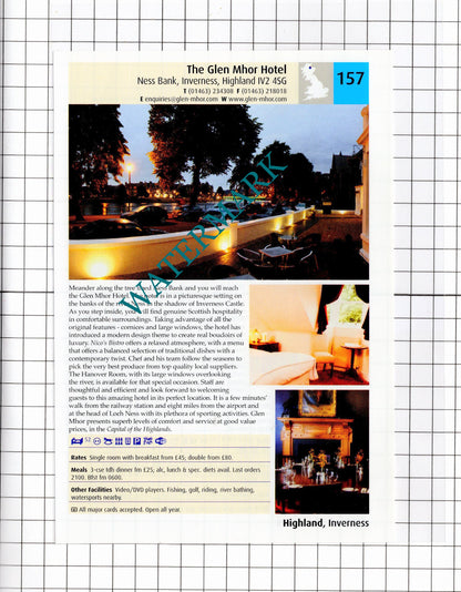 The Glen Mhor Hotel Inverness / Cuillin Hills Hotel Portree Skye -2011 Advert