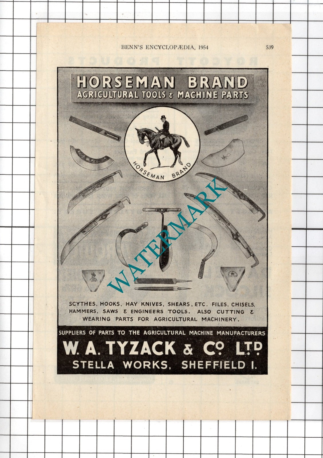 W A Tyzack & Co Ltd Stella Works Sheffield Horseman Brand   - 1954 Advert