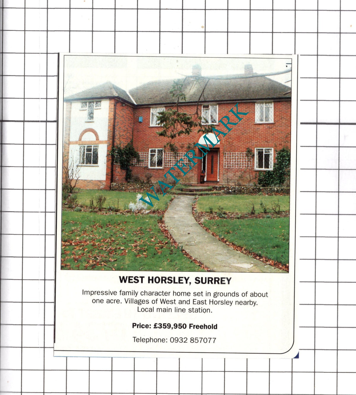 West Horsley Surrey House Sale Advert - 1990 Clipping / Print