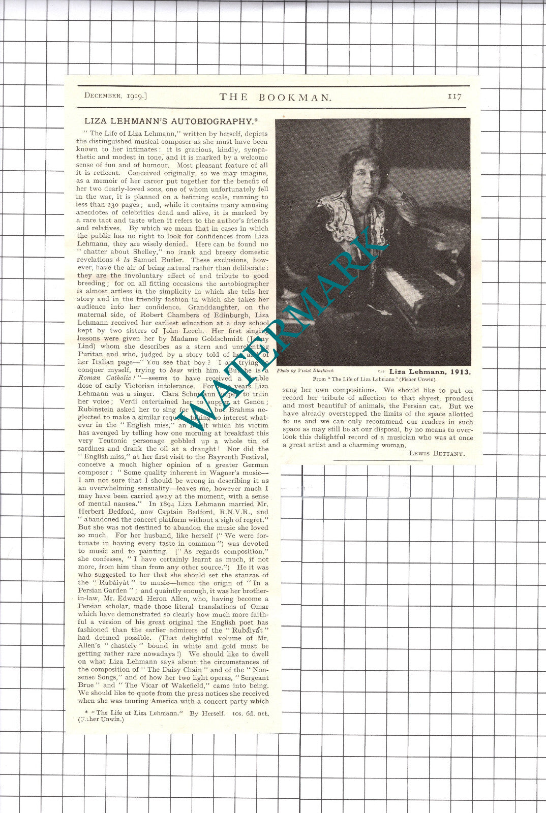 Liza Lehmann - 1919 Clipping / Print