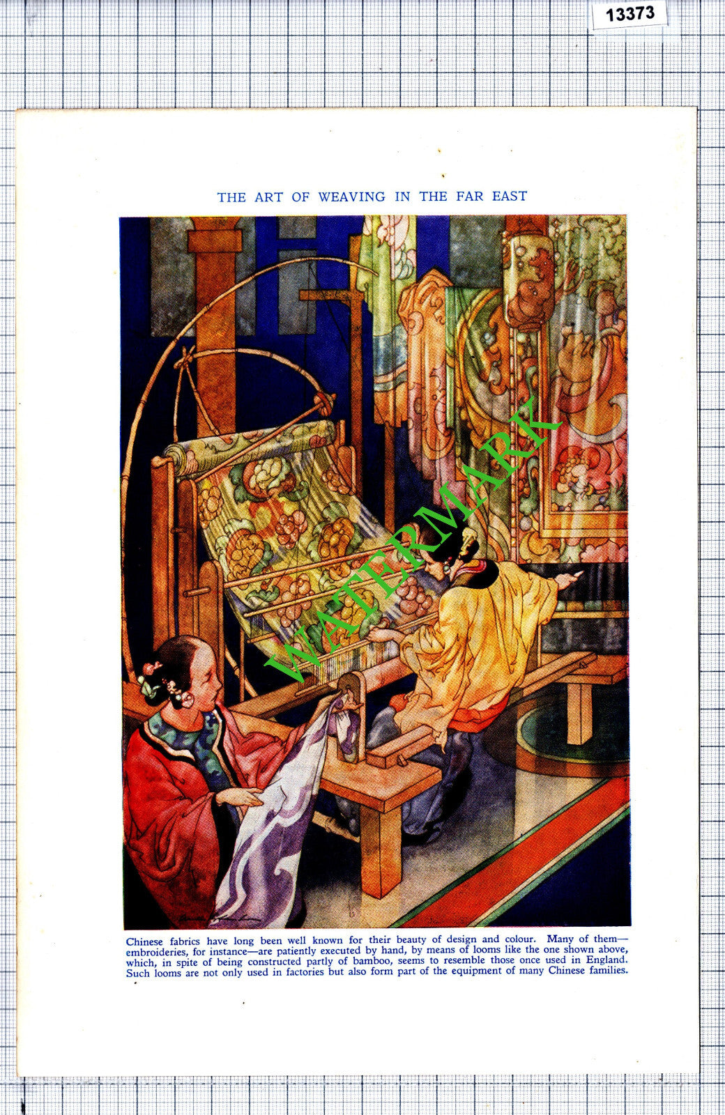 Chinese Fabrics On Loom Weaving - c.1940s Print