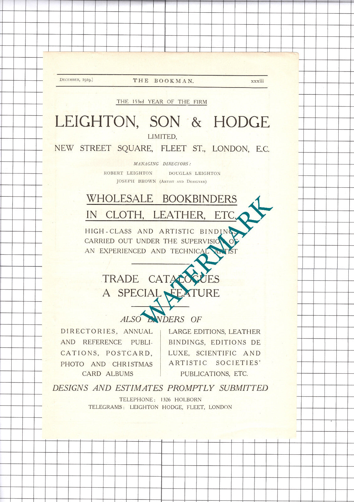 Leighton Son & Hodge Ltd London Robert Leighton ADVERT - 1919 Clipping / Print