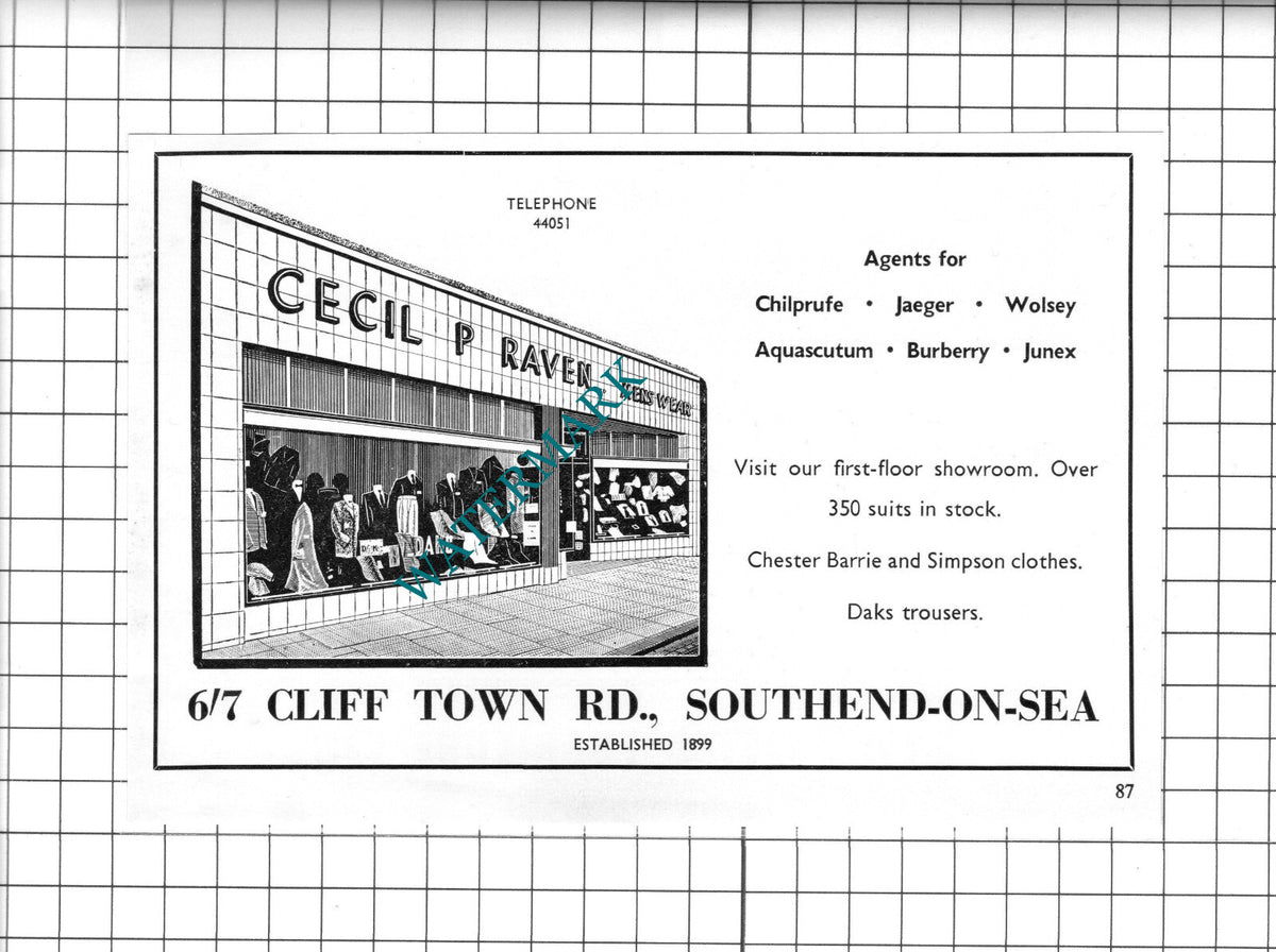 Cecil P Raven Mens Wear Southend Essex Advert -  1967 Clipping