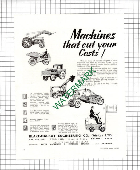 Blake-Mackay Engineering Co (Africa) Ltd  Nairobi Kenya  - 1951 Advert