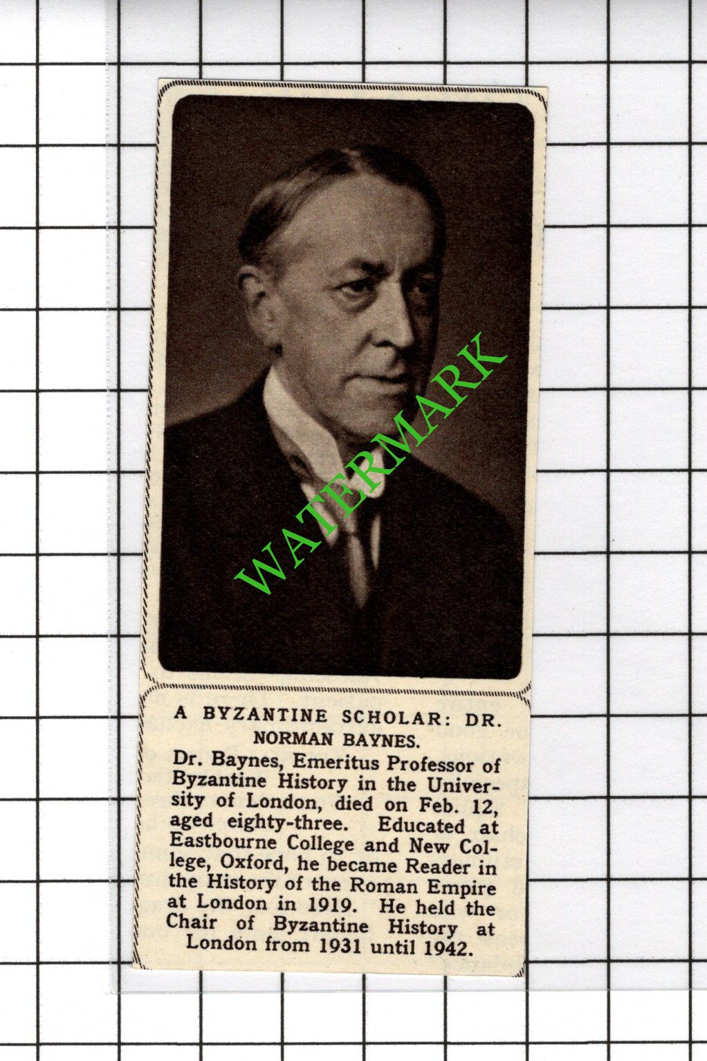 Dr Norman Baynes Obituary   - 1961 SMALL Cutting