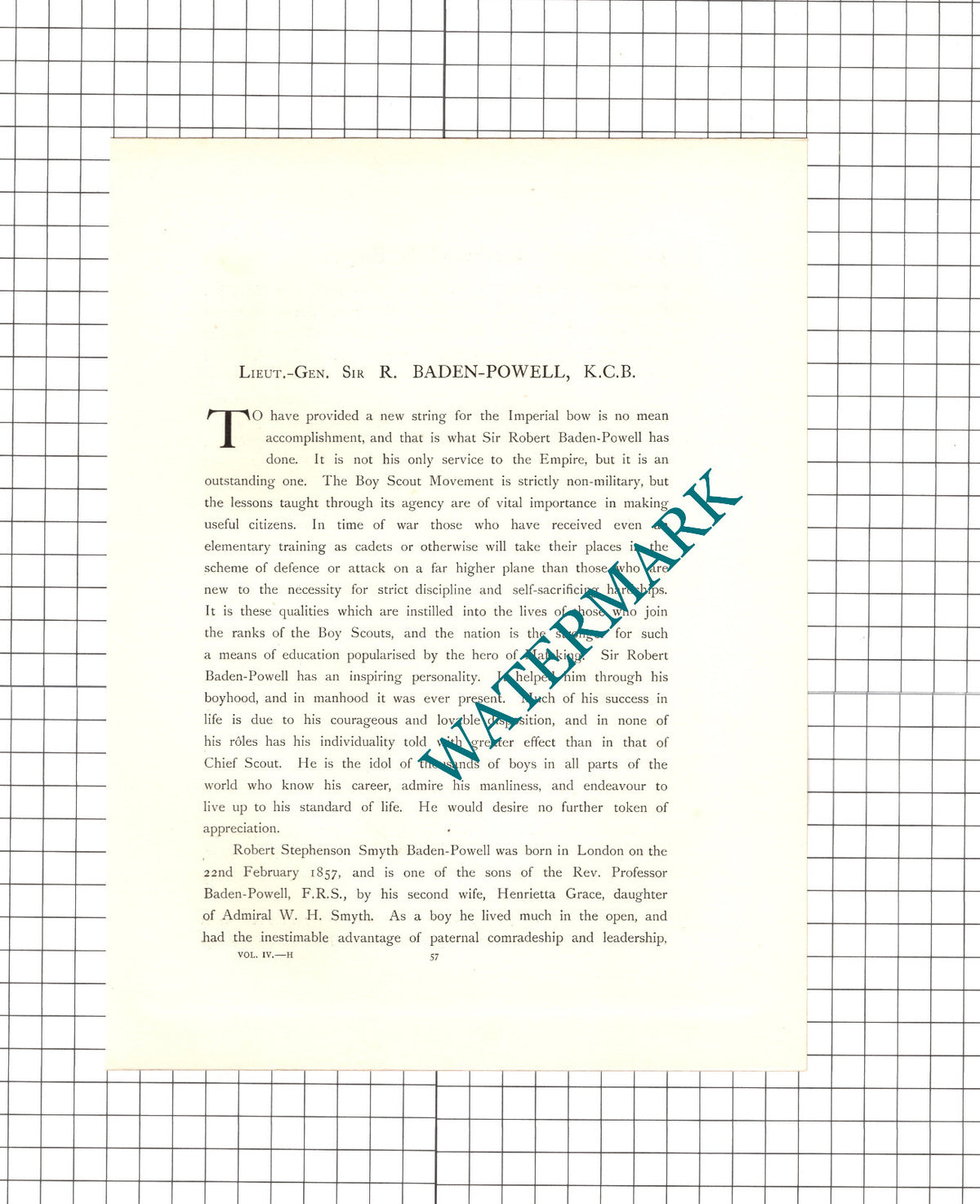 Sir Robert Baden-Powell   -- c.1920 Print / Article